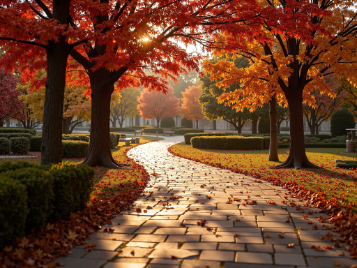 秋季校园银杏叶黄景象，金黄色叶子铺满地面，学生走过落叶小径，展现秋天校园的诗意美感